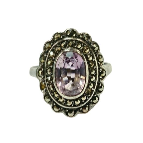 Vintage Amethyst & Marcasite Sterling Silver Ring - Picture 1 of 4